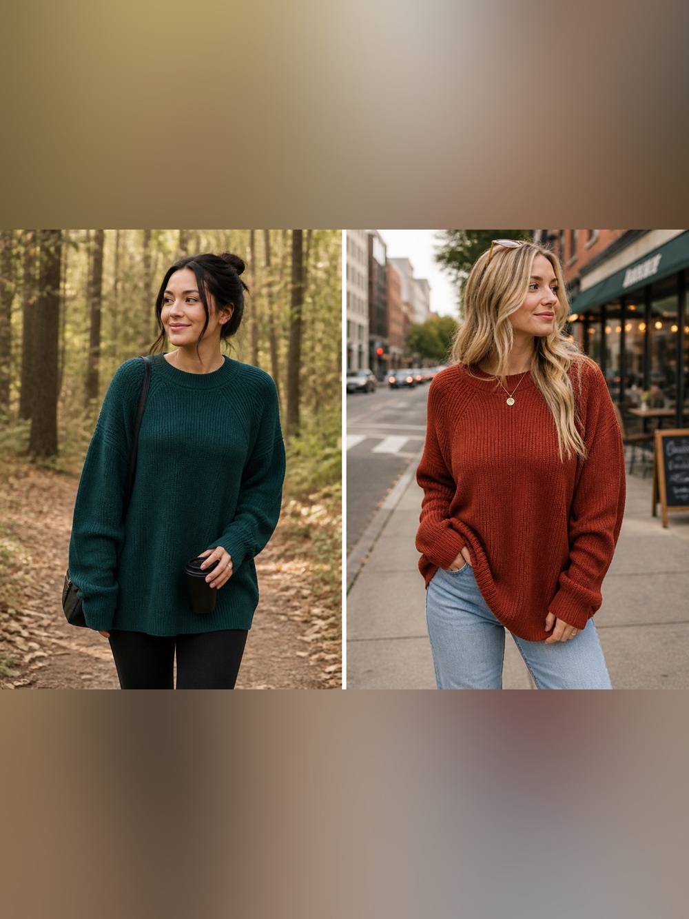 TWO Jessica Simpson Women’s Rust & Deep Green Crewneck Sweater